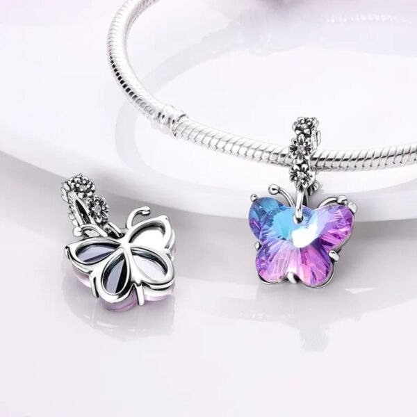 Zawieszka charms do pandory Srebro próby 925 Fioletowy Motyl - obrazek 2
