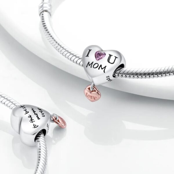 Zawieszka charms do pandory Srebro próby 925 I Love You Mom - obrazek 3