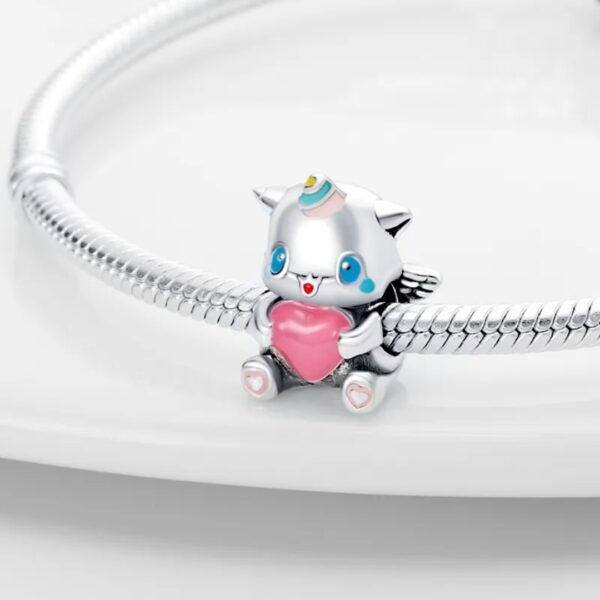 Zawieszka charms do pandory Srebro próby 925 Jednorożec z Sercem - obrazek 2