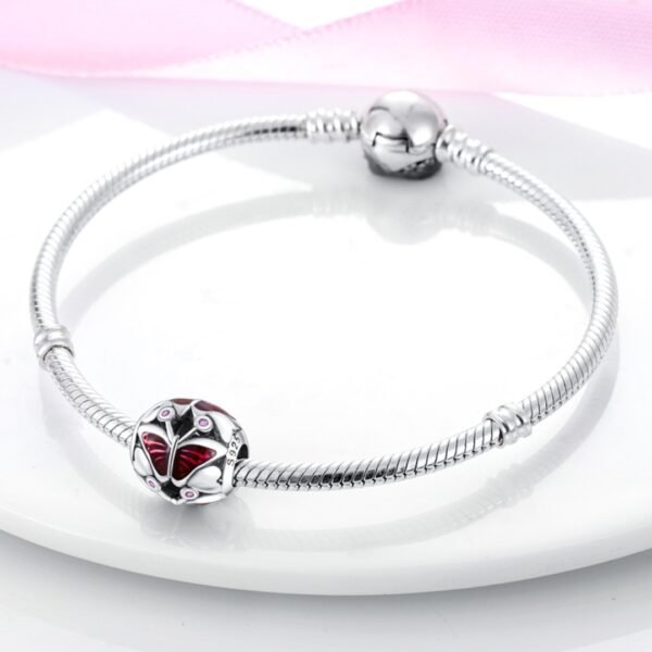 Zawieszka charms do pandory Srebro próby 925 Rubinowy Motylek - obrazek 3