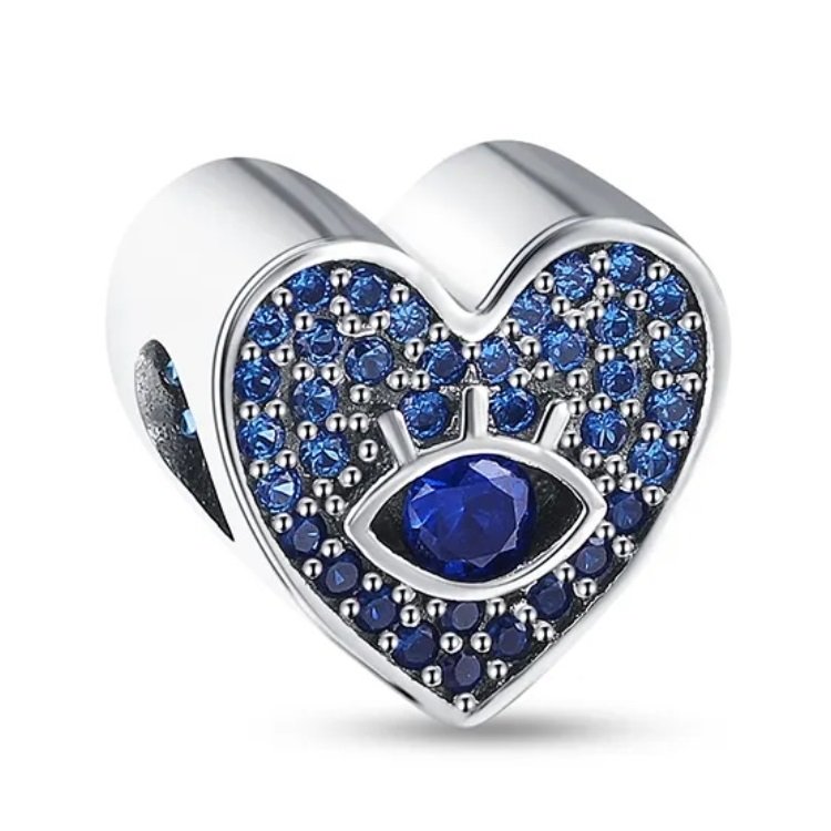 Zawieszka charms do pandory Srebro próby 925 Niebieskie Serce i Oko