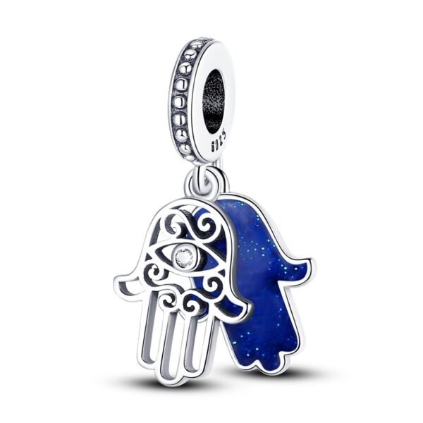 Zawieszka charms do pandory Srebro próby 925 Niebieska Ręka Fatimy