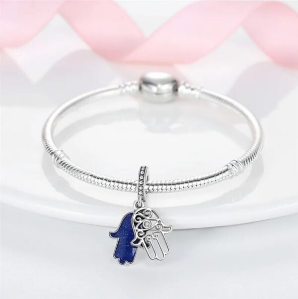Zawieszka charms do pandory Srebro próby 925 Niebieska Ręka Fatimy - obrazek 2