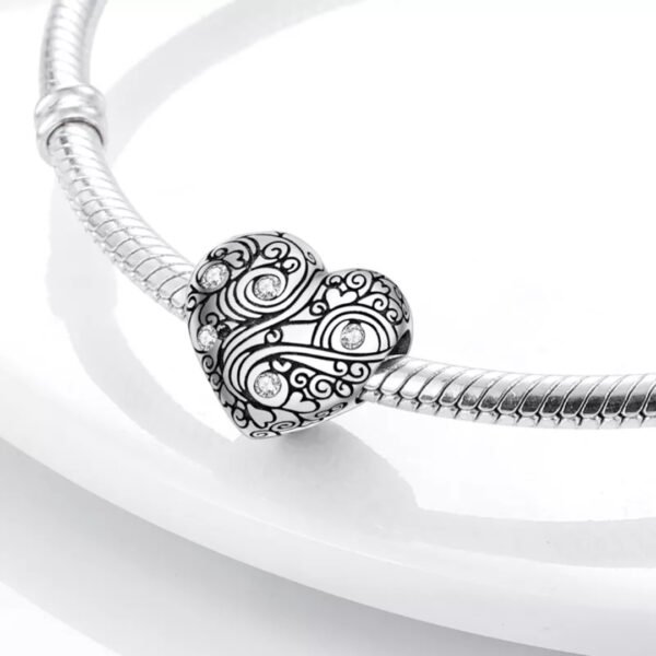 Zawieszka charms do pandory Srebro próby 925 Serce z ornamentem - obrazek 2