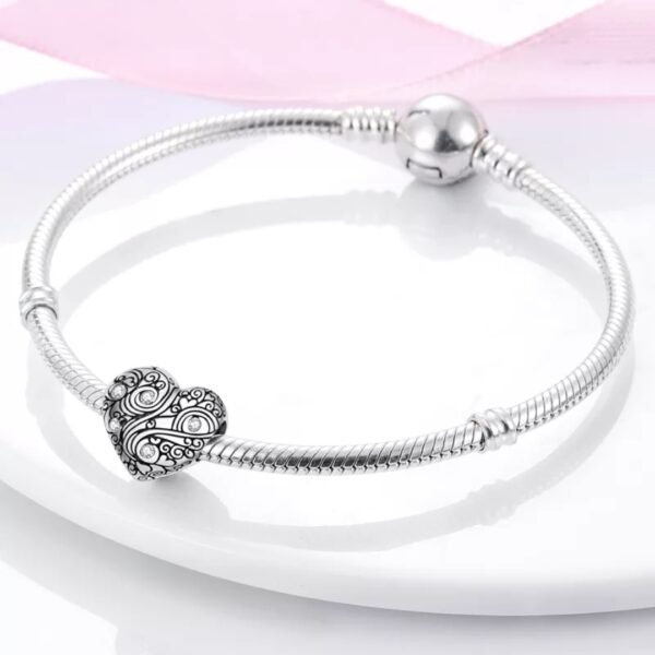 Zawieszka charms do pandory Srebro próby 925 Serce z ornamentem - obrazek 3
