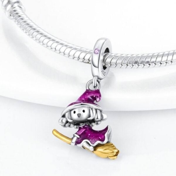 Zawieszka charms do pandory Srebro próby 925 Czarownica na miotle - obrazek 2
