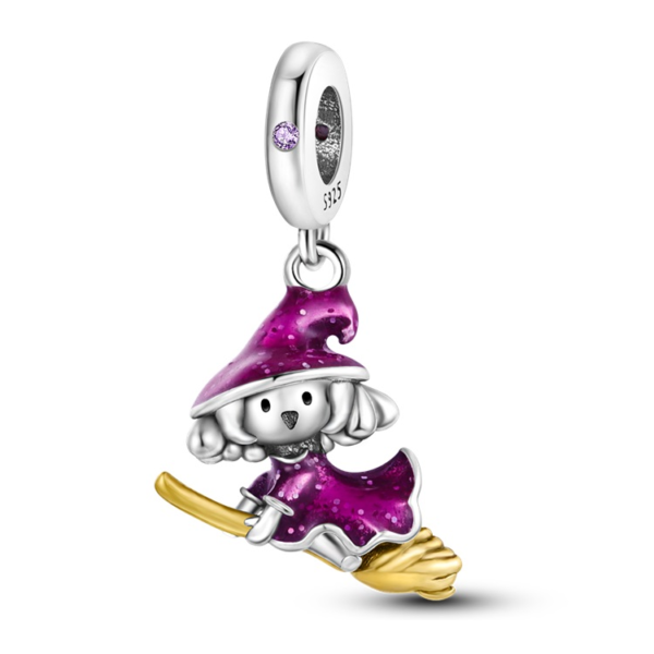 Zawieszka charms do pandory Srebro próby 925 Czarownica na miotle