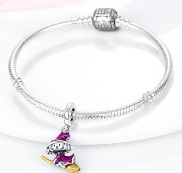 Zawieszka charms do pandory Srebro próby 925 Czarownica na miotle - obrazek 3