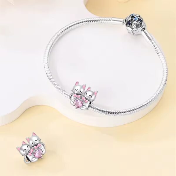 Zawieszka charms do pandory Srebro próby 925 Kotki i Serce - obrazek 2