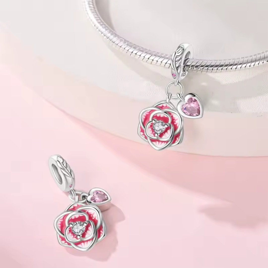 Zawieszka charms do pandory Srebro próby 925 Róża i Serce - obrazek 2