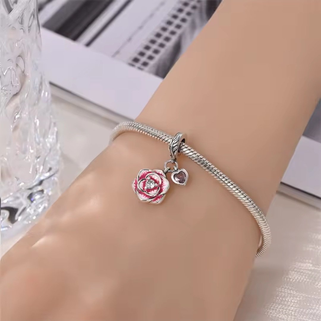 Zawieszka charms do pandory Srebro próby 925 Róża i Serce - obrazek 3