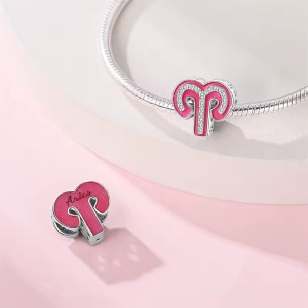Zawieszka charms do pandory Srebro próby 925 Różowy Znak Zodiaku Baran - obrazek 2