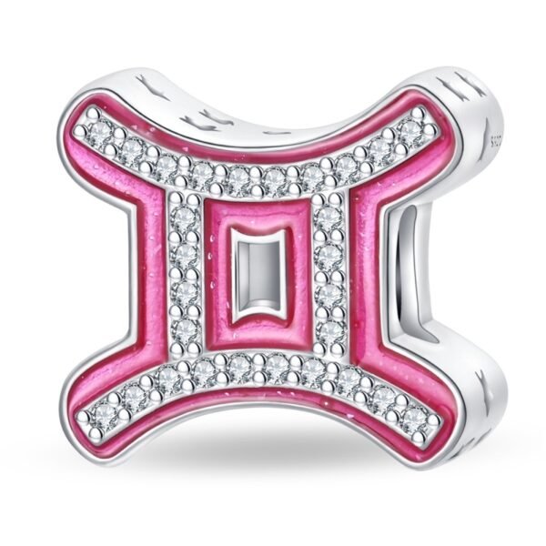 Zawieszka charms do pandory Srebro próby 925 Różowy Znak Zodiaku Bliźnięta
