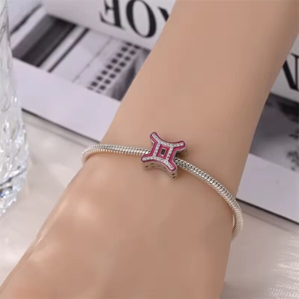 Zawieszka charms do pandory Srebro próby 925 Różowy Znak Zodiaku Bliźnięta - obrazek 3