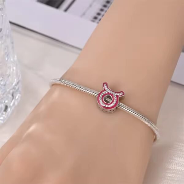 Zawieszka charms do pandory Srebro próby 925 Różowy Znak Zodiaku Byk - obrazek 3