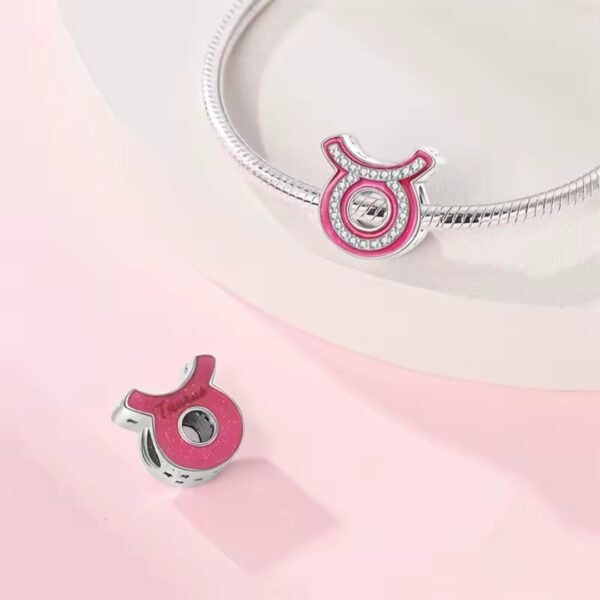Zawieszka charms do pandory Srebro próby 925 Różowy Znak Zodiaku Byk - obrazek 2