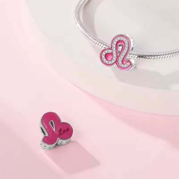 Zawieszka charms do pandory Srebro próby 925 Różowy Znak Zodiaku Lew - obrazek 2
