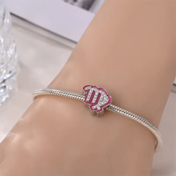 Zawieszka charms do pandory Srebro próby 925 Różowy Znak Zodiaku Panna - obrazek 3