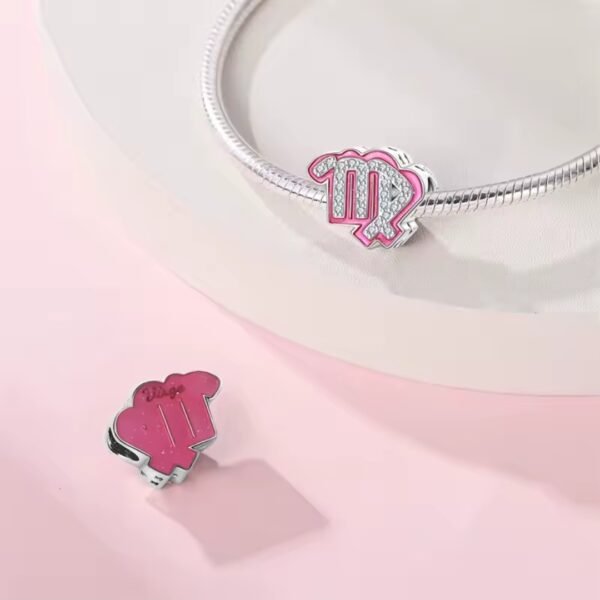 Zawieszka charms do pandory Srebro próby 925 Różowy Znak Zodiaku Panna - obrazek 2