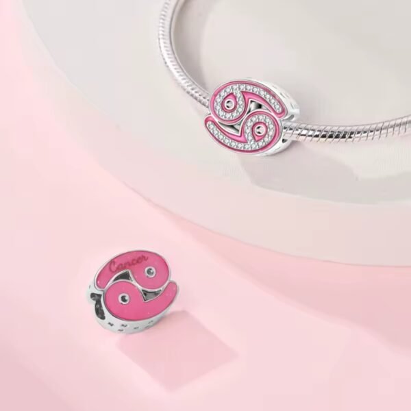 Zawieszka charms do pandory Srebro próby 925 Różowy Znak Zodiaku Rak - obrazek 2