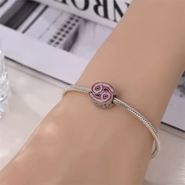 Zawieszka charms do pandory Srebro próby 925 Różowy Znak Zodiaku Rak - obrazek 3
