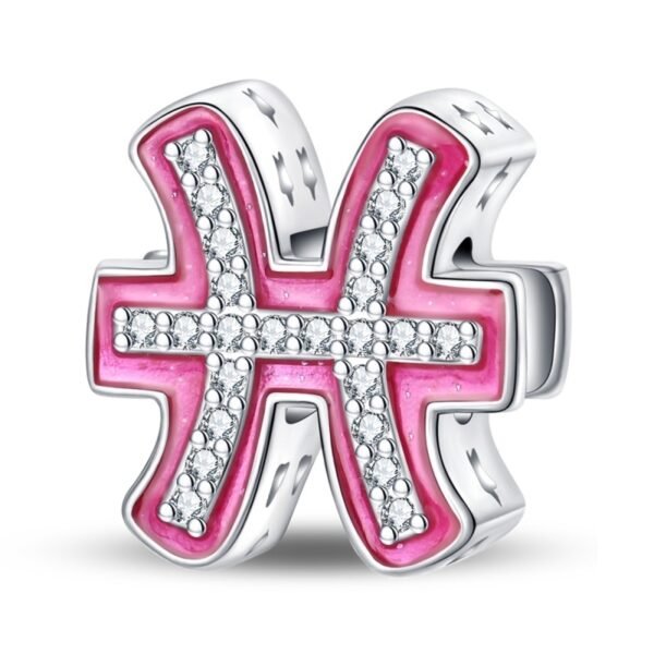 Zawieszka charms do pandory Srebro próby 925 Różowy Znak Zodiaku Ryby