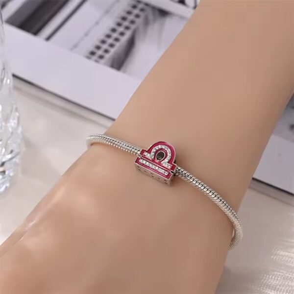 Zawieszka charms do pandory Srebro próby 925 Różowy Znak Zodiaku Waga - obrazek 3