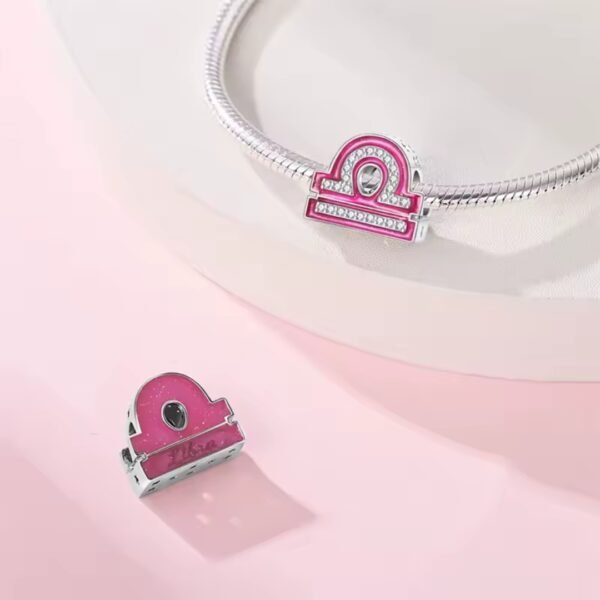Zawieszka charms do pandory Srebro próby 925 Różowy Znak Zodiaku Waga - obrazek 2