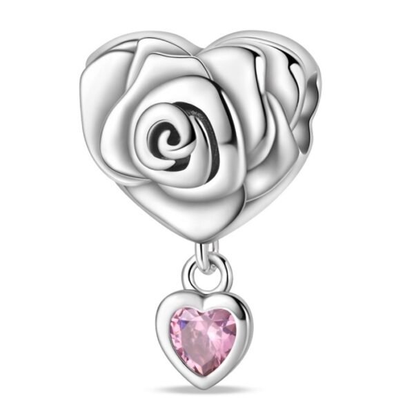 Zawieszka charms do pandory Srebro próby 925 Róża i Serce