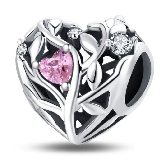Zawieszka charms do pandory Srebro próby 925 Ażurowe Serce z gałązkami