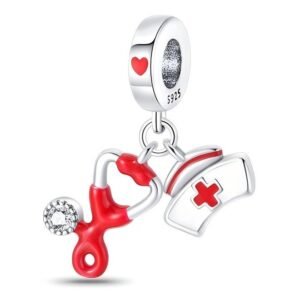 Zawieszka charms do pandory Srebro próby 925 Stetoskop i Czapka Pielęgniarki