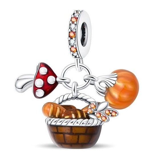 Zawieszka charms do pandory Srebro próby 925 Jesień Kosz Chleb Liść i Dynia