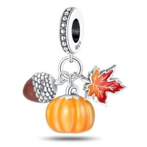 Zawieszka charms do pandory Srebro próby 925 Jesień Liść Dębu Żołądź i Dynia