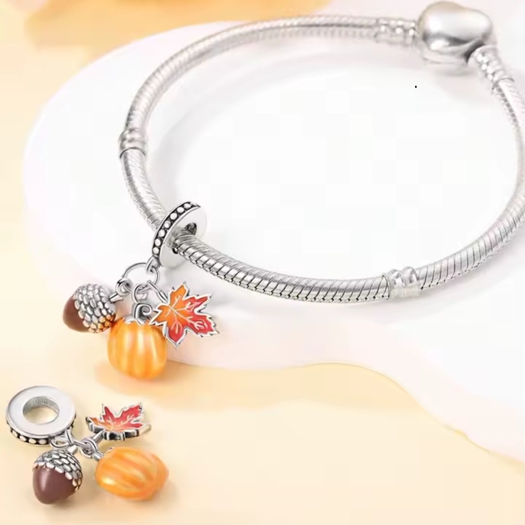 Zawieszka charms do pandory Srebro próby 925 Jesień Liść Dębu Żołądź i Dynia - obrazek 3