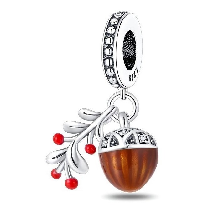 Zawieszka charms do pandory Srebro próby 925 Jesień Żołądź i Gałązka Jagód