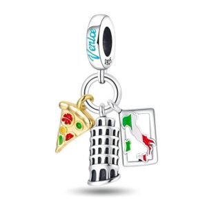 Zawieszka charms do pandory Srebro próby 925 Mapa Włoch Pizza Krzywa Wieża w Pizie Wenecja