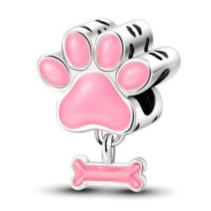 Zawieszka charms do pandory Srebro próby 925 Różowa Łapka i Kość