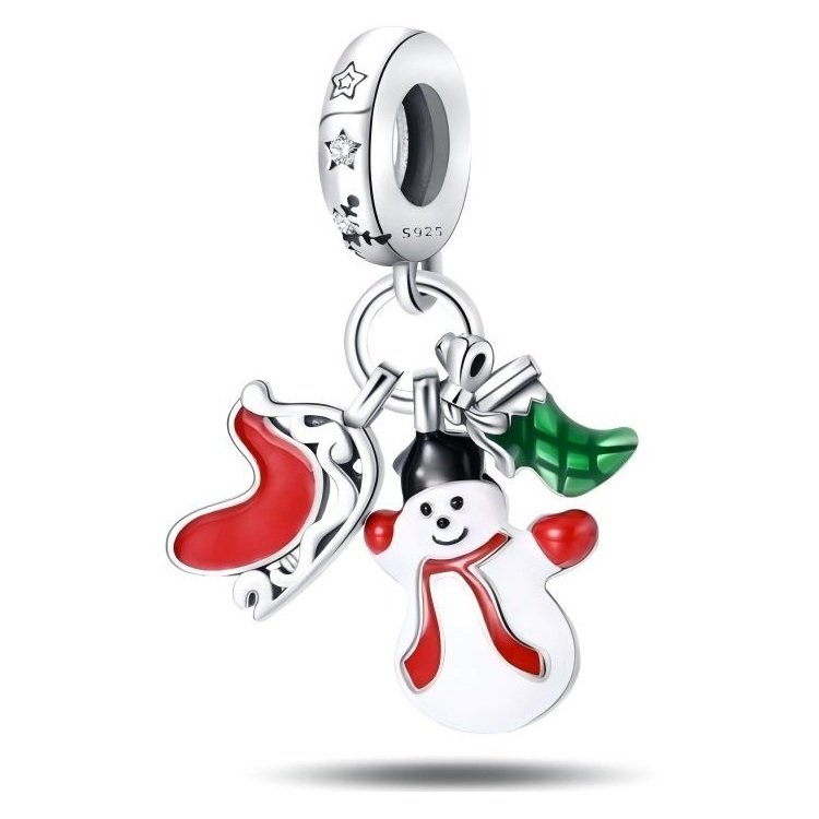 Zawieszka charms do pandory Srebro próby 925 Bałwan Sanie i Skarpeta