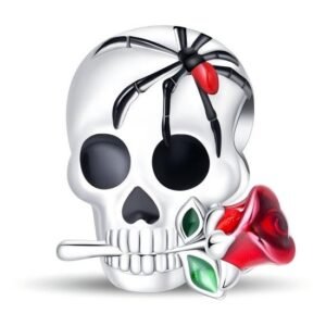 Zawieszka charms do pandory Srebro próby 925 Czaszka z Różą i Pająkiem