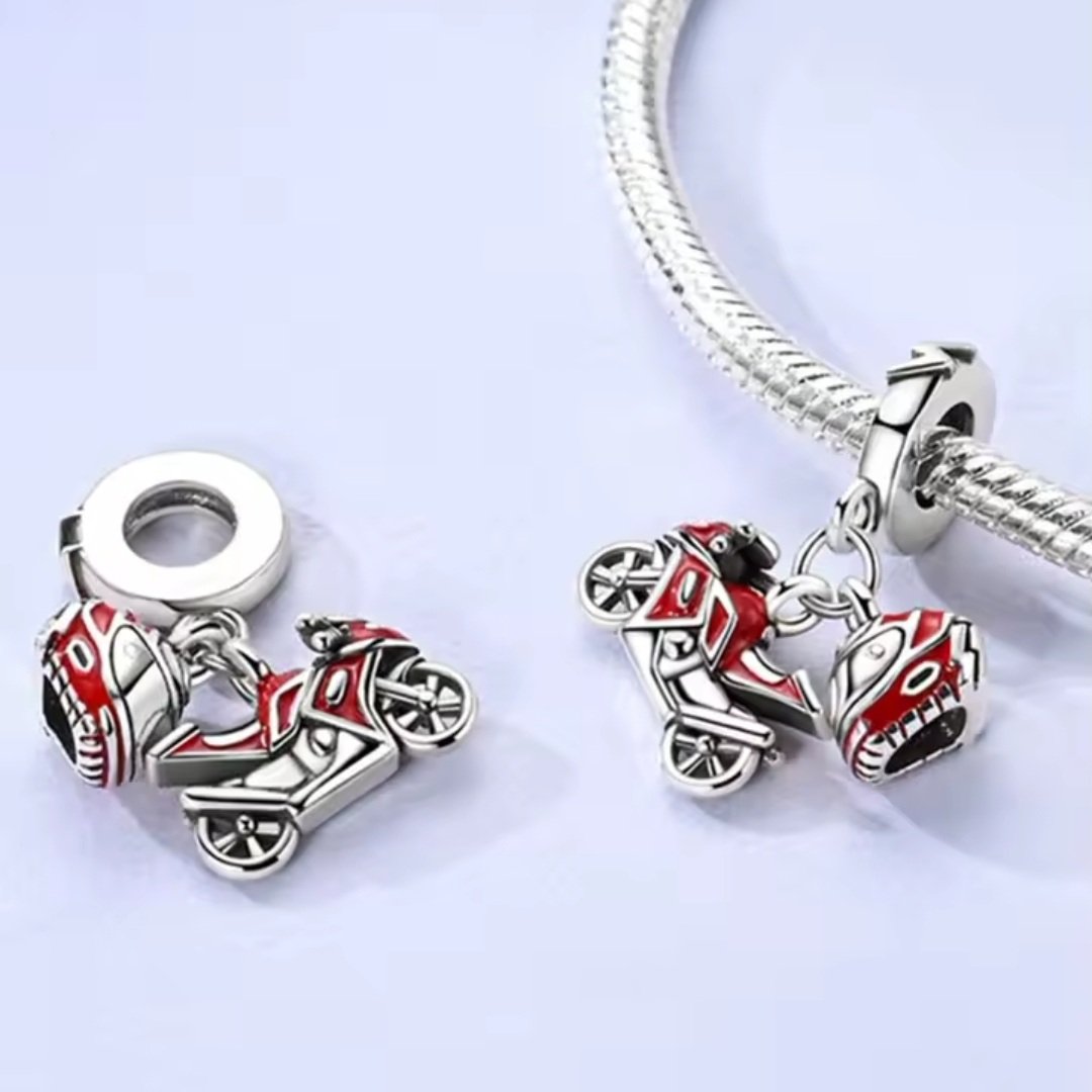 Zawieszka charms do pandory Srebro próby 925 Motor i Kask - obrazek 2