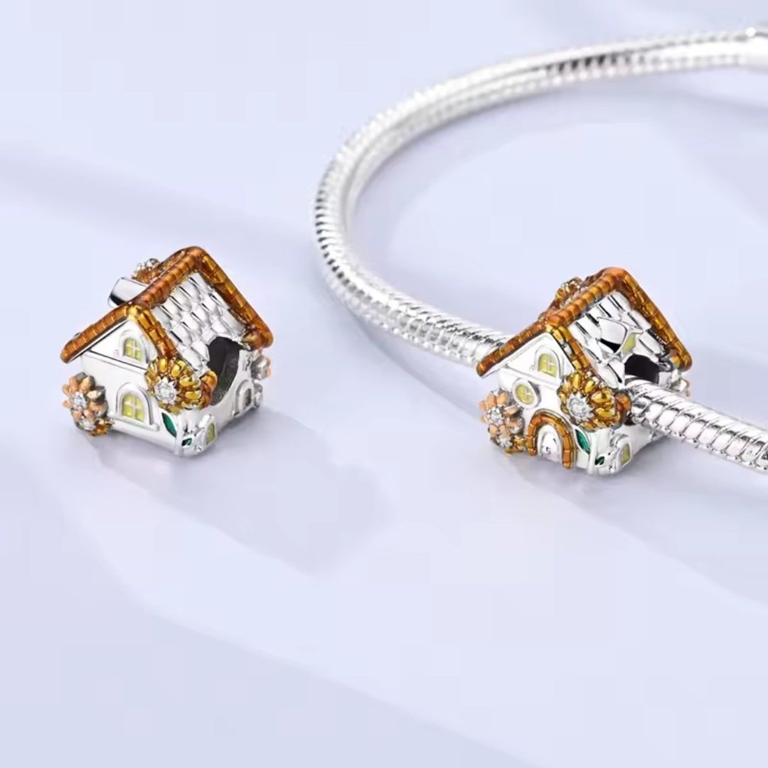 Zawieszka charms do pandory Srebro próby 925 Chatka i Słonecznik - obrazek 2