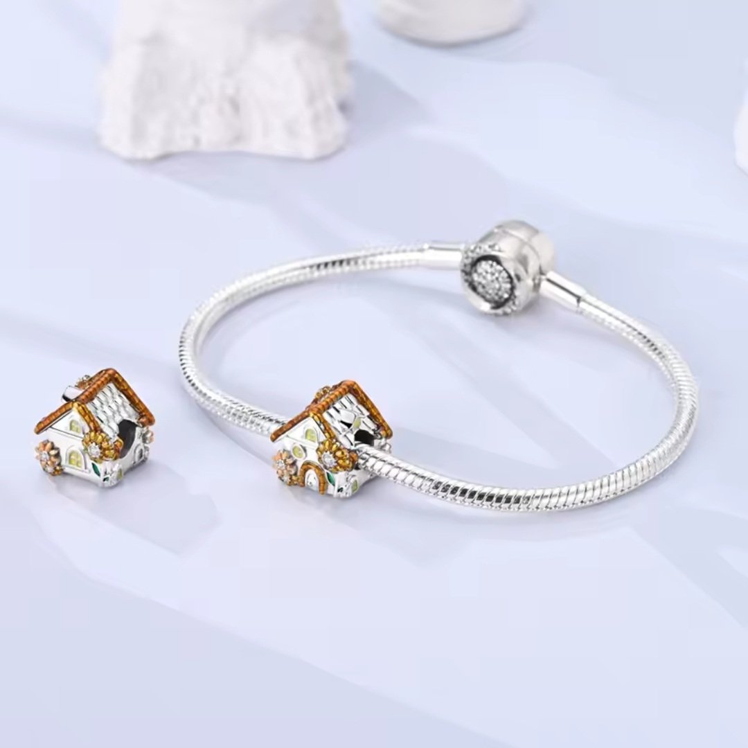 Zawieszka charms do pandory Srebro próby 925 Chatka i Słonecznik - obrazek 3