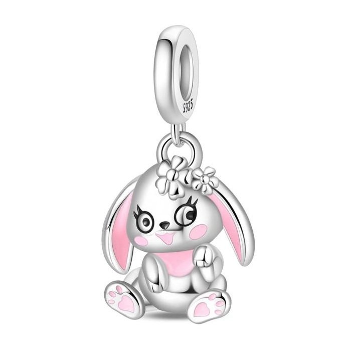 Zawieszka charms do pandory Srebro próby 925 Różowy Króliczek