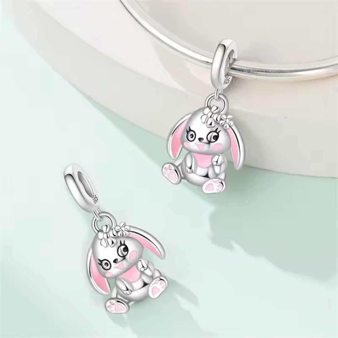 Zawieszka charms do pandory Srebro próby 925 Różowy Króliczek - obrazek 2
