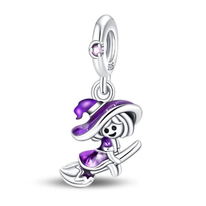 Zawieszka charms do pandory Srebro próby 925 Czarownica na miotle