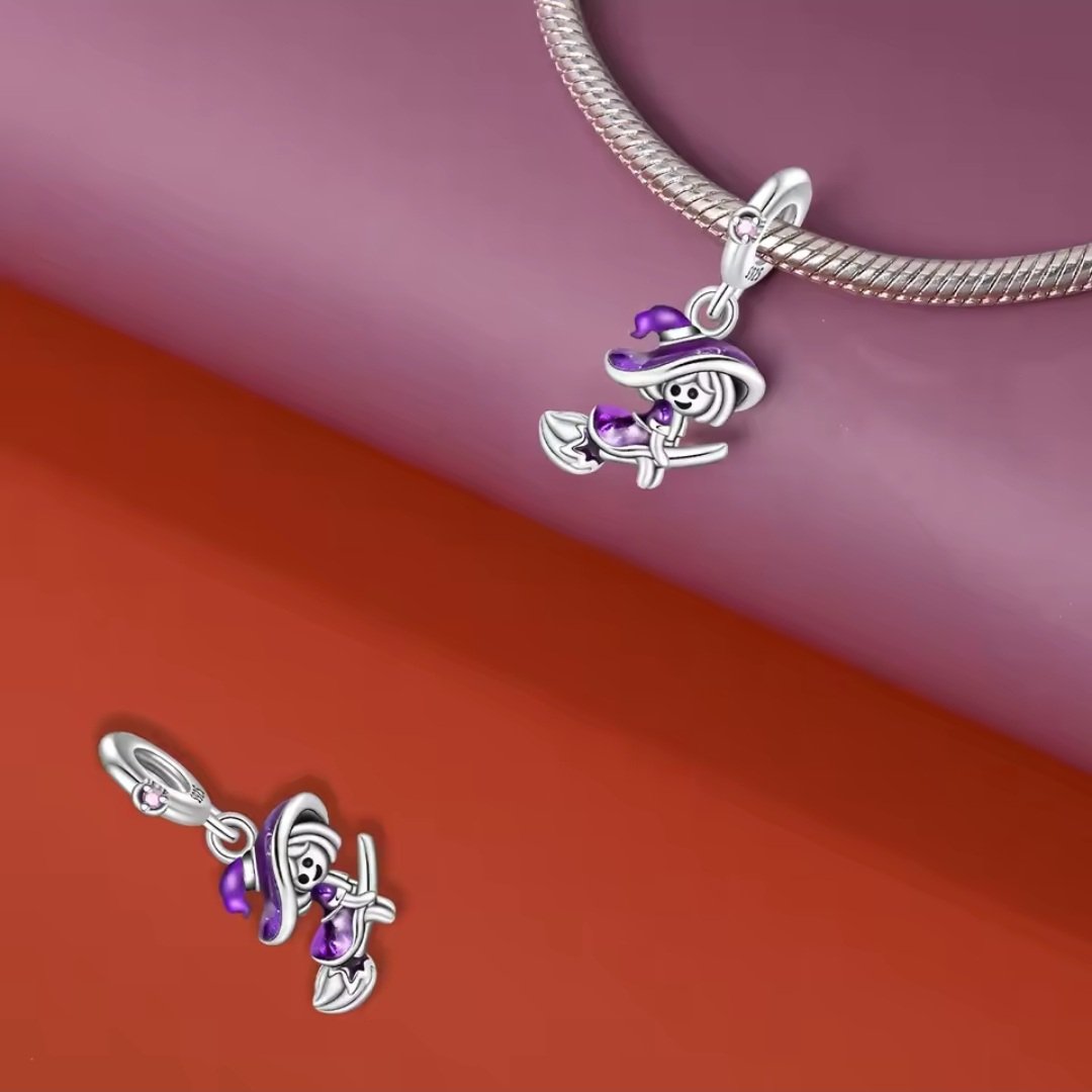 Zawieszka charms do pandory Srebro próby 925 Czarownica na miotle - obrazek 2