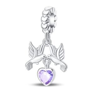 Zawieszka charms do pandory Srebro próby 925 Dwa Gołębie z Sercem