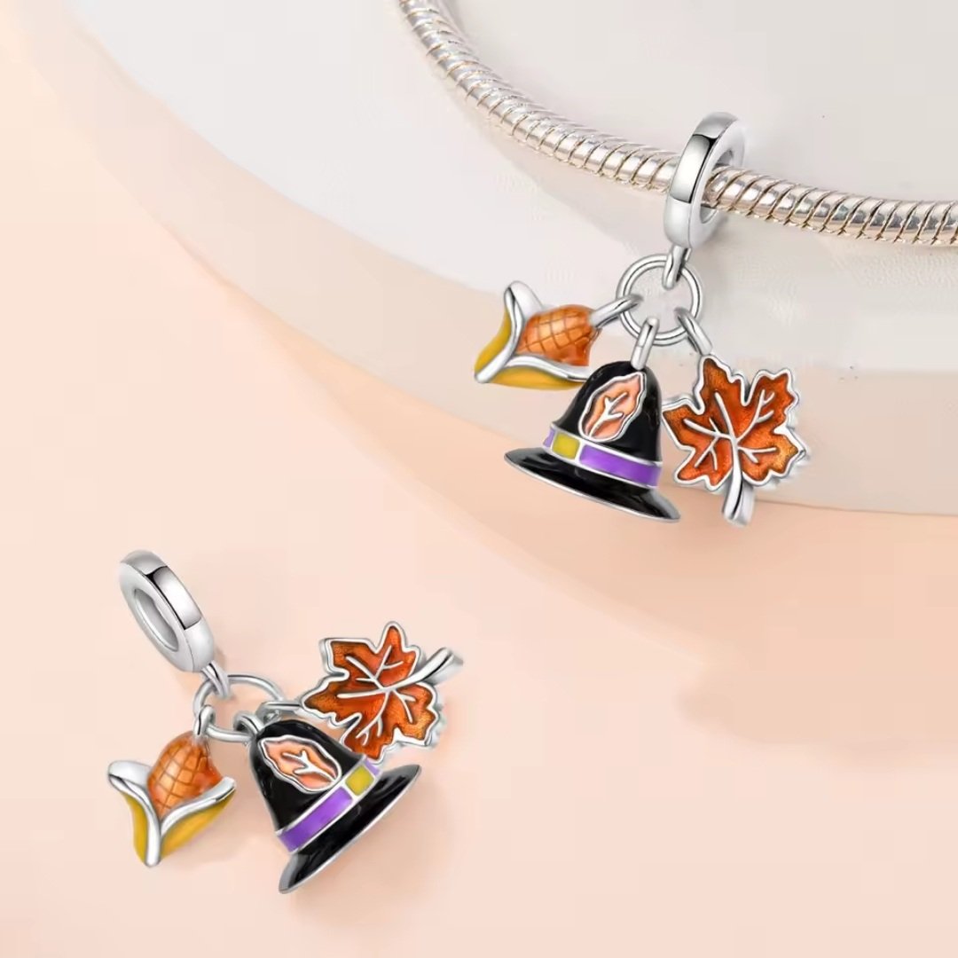 Zawieszka charms do pandory Srebro próby 925 Jesień Kapelusz z Kukurydzą i Liściem - obrazek 2