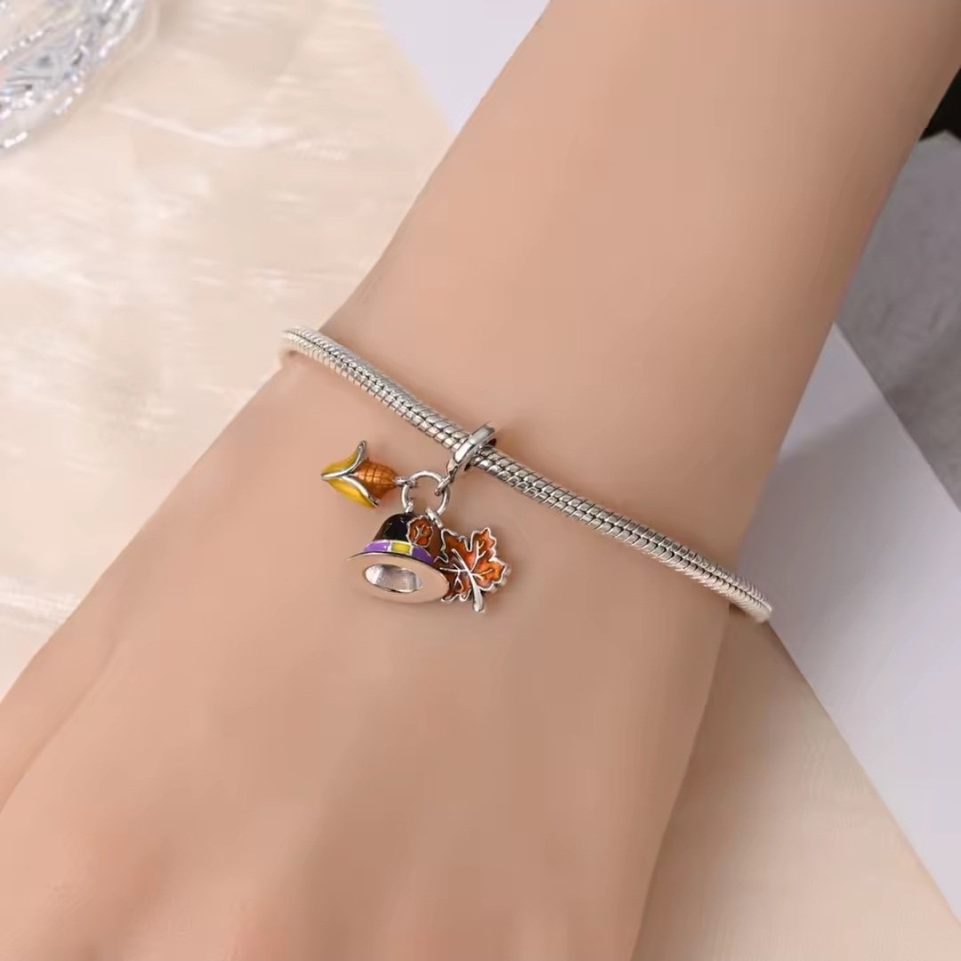 Zawieszka charms do pandory Srebro próby 925 Jesień Kapelusz z Kukurydzą i Liściem - obrazek 3