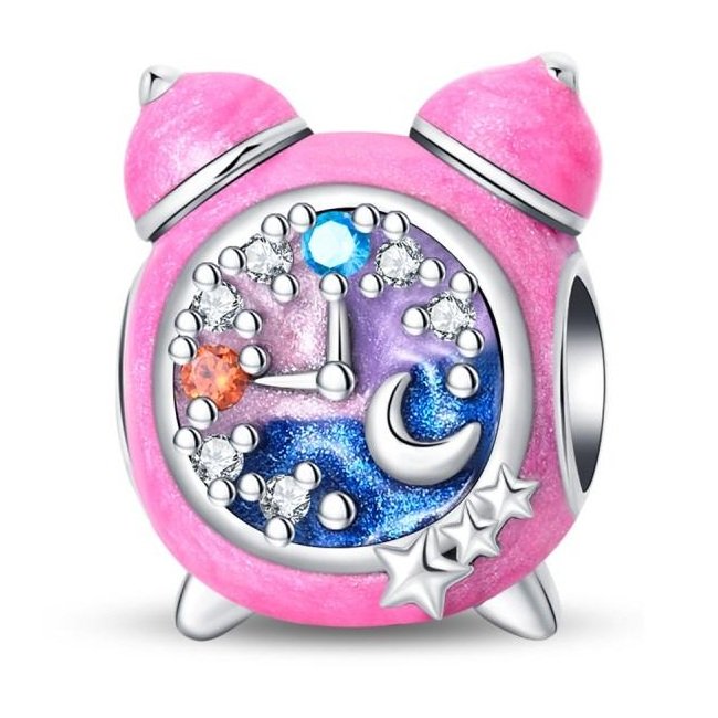 Zawieszka charms do pandory Srebro próby 925 Różowy Zegar